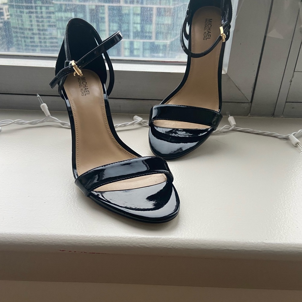 Black patent strappy sandals - 3 inch heel